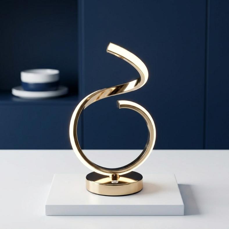 Modern Gold Spiral LED Table Lamp | Touch Sensor Curved Desk Light