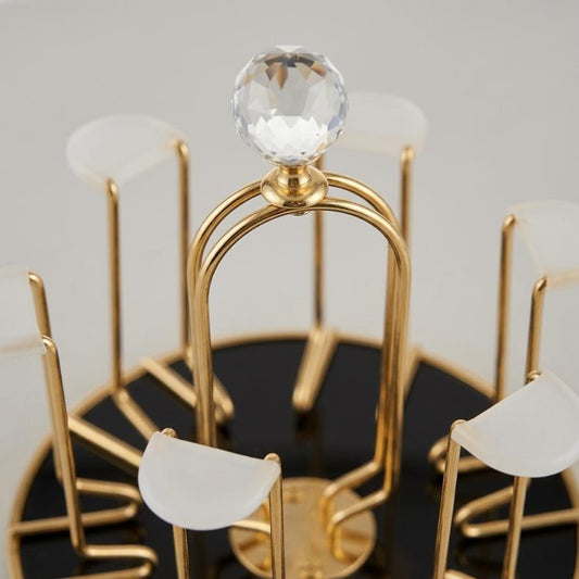Luxury Gold 6-Cup Mug Holder Stand | Black Base & Crystal Top
