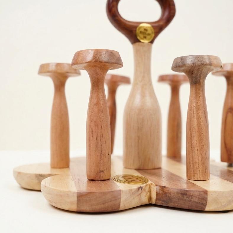Handcrafted Wooden 6-Cup Holder Stand | Traditional Mug Tree