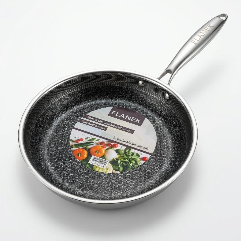 Laser-Etched Honeycomb Stainless Steel Frypan | Non-Stick Skillet with Glass Lid