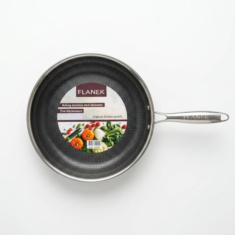 Laser-Etched Honeycomb Stainless Steel Frypan | Non-Stick Skillet with Glass Lid
