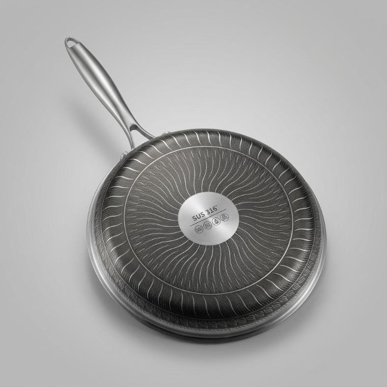 Laser-Etched Honeycomb Stainless Steel Frypan | Non-Stick Skillet with Glass Lid