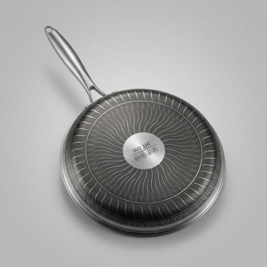 Laser-Etched Honeycomb Stainless Steel Frypan | Non-Stick Skillet with Glass Lid