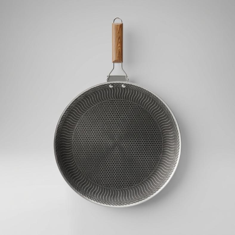Laser-Etched Honeycomb Stainless Steel Roti Tawa | Non-Stick Griddle with Wooden Handle