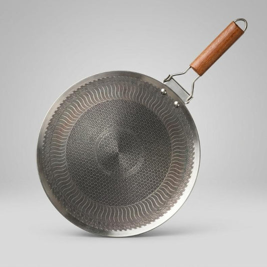 Laser-Etched Honeycomb Stainless Steel Roti Tawa | Non-Stick Griddle with Wooden Handle