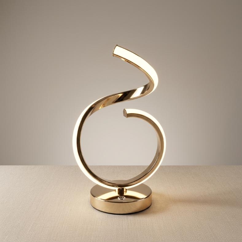 Modern Gold Spiral LED Table Lamp | Touch Sensor Curved Desk Light
