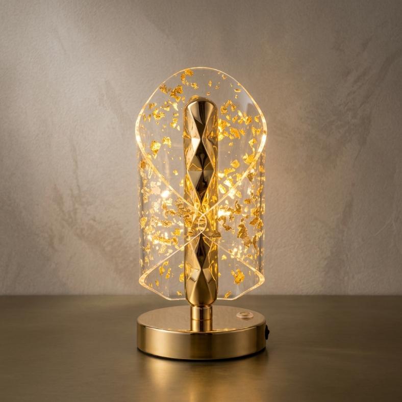 Luxury Geometric Gold Foil Acrylic LED Table Lamp | Curved Night Light