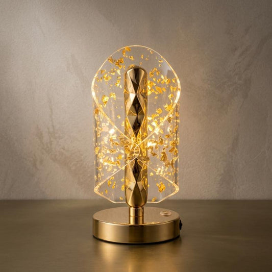 Luxury Geometric Gold Foil Acrylic LED Table Lamp | Curved Night Light