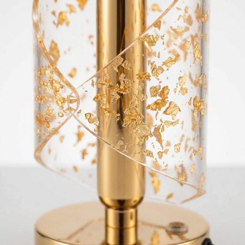 Luxury Geometric Gold Foil Acrylic LED Table Lamp | Curved Night Light