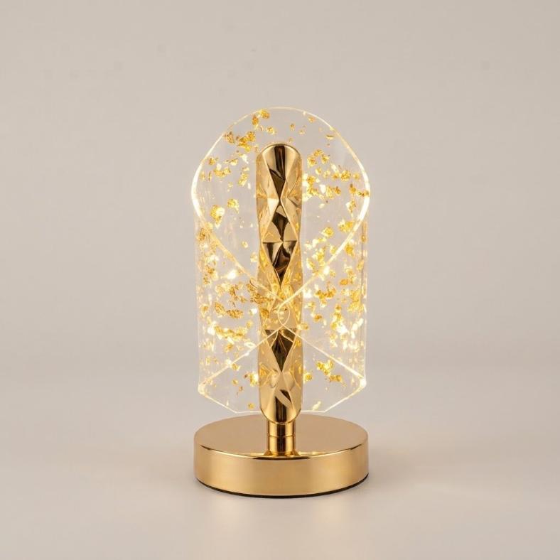 Luxury Geometric Gold Foil Acrylic LED Table Lamp | Curved Night Light