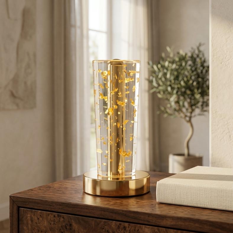 Luxury Gold Foil Acrylic LED Table Lamp | Ambient Night Light