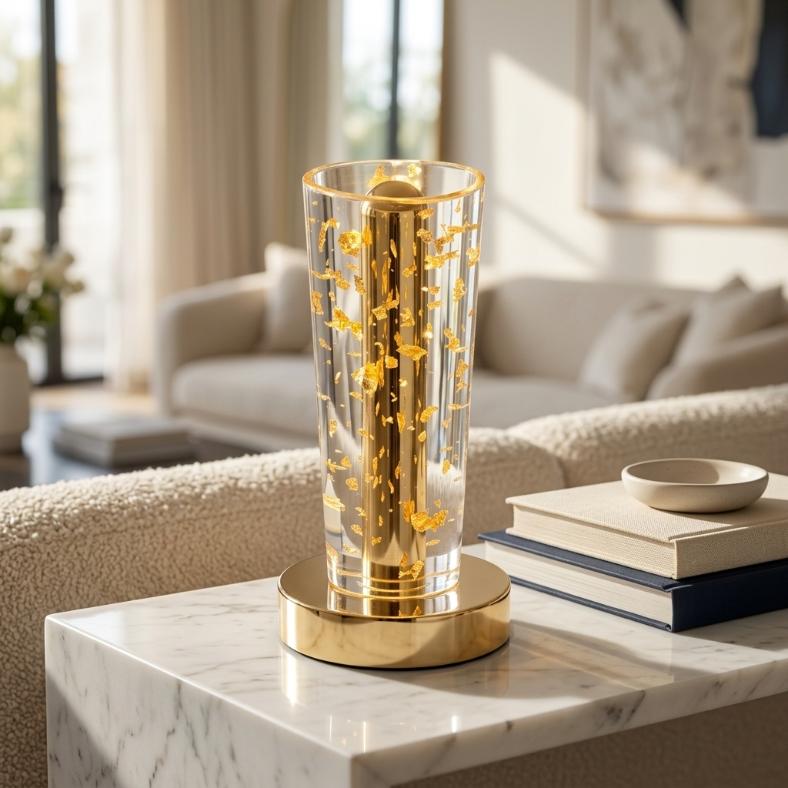 Luxury Gold Foil Acrylic LED Table Lamp | Ambient Night Light