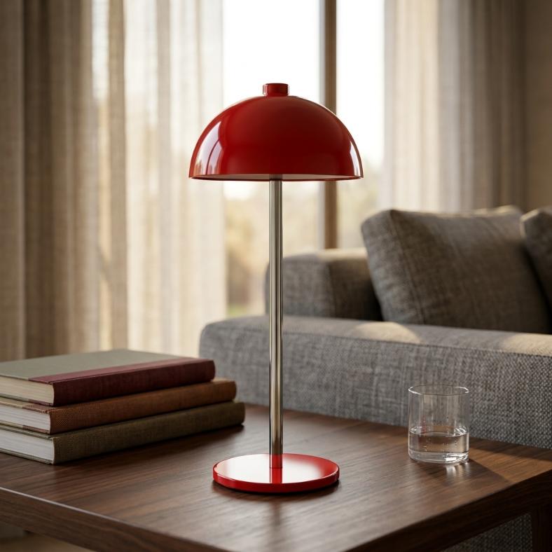 Modern Glossy Red Mushroom LED Table Lamp | Dome Desk Light