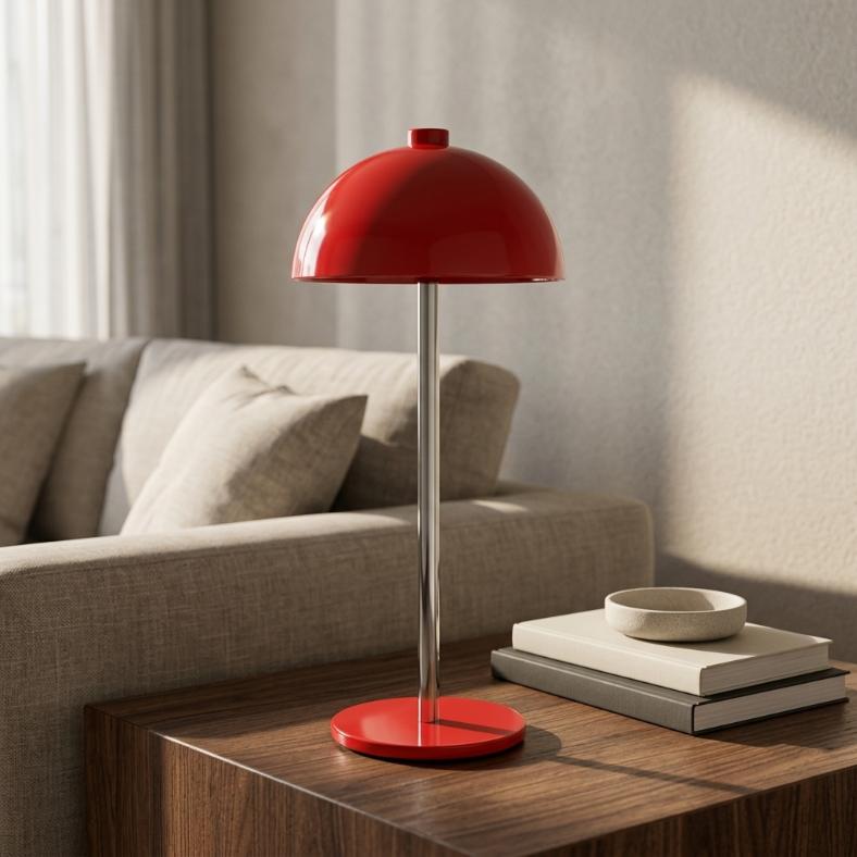 Modern Glossy Red Mushroom LED Table Lamp | Dome Desk Light
