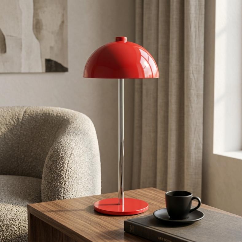 Modern Glossy Red Mushroom LED Table Lamp | Dome Desk Light