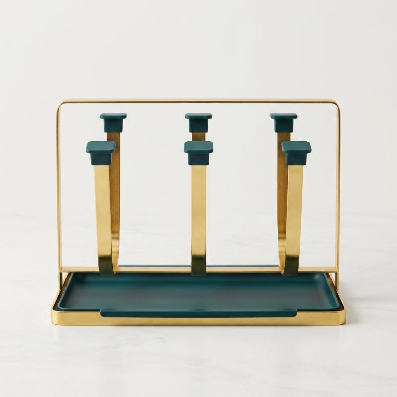 Nordic Emerald Green & Gold 6-Cup Drying Rack | With Drip Tray
