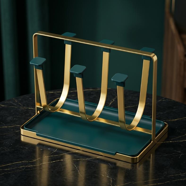 Nordic Emerald Green & Gold 6-Cup Drying Rack | With Drip Tray