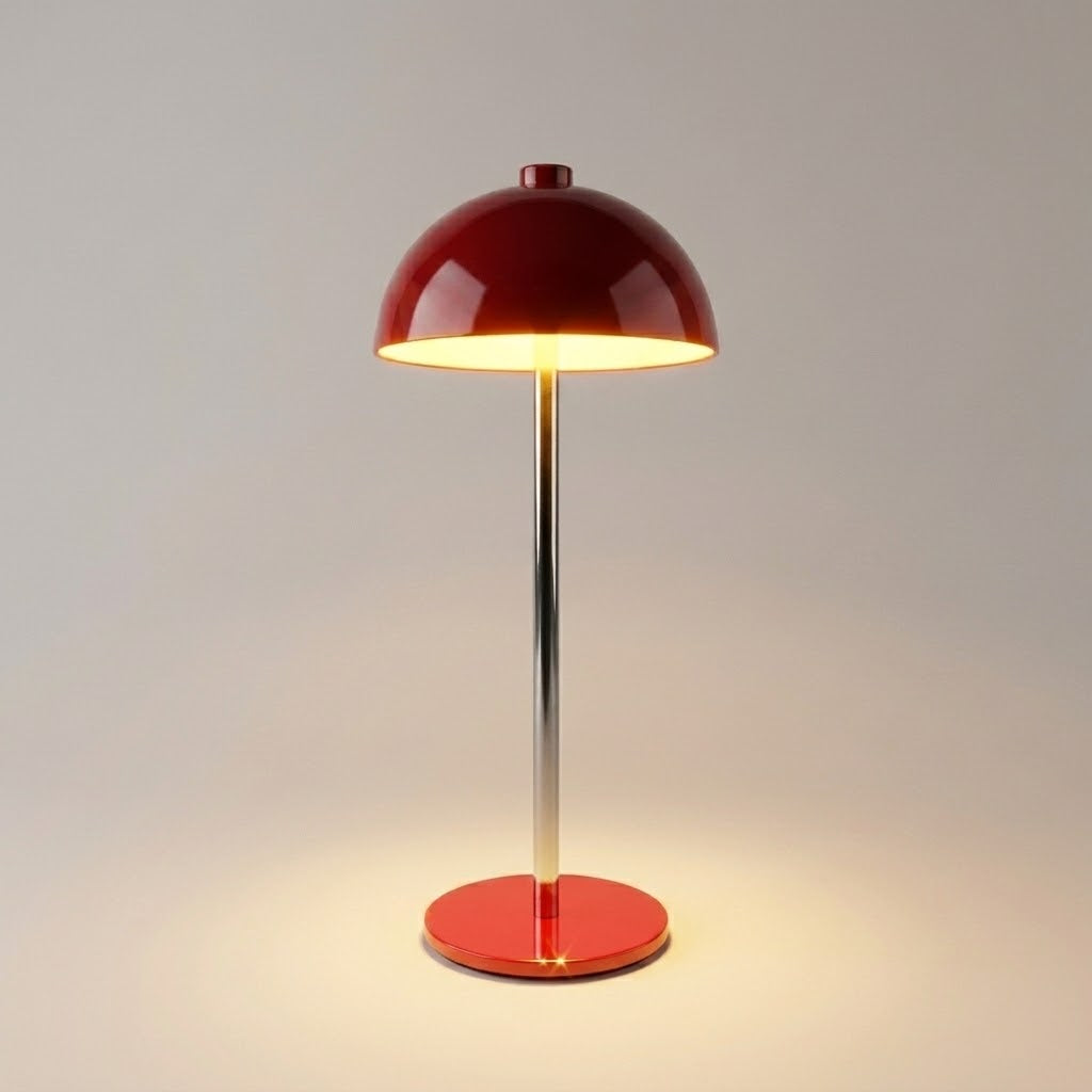Modern Glossy Red Mushroom LED Table Lamp | Dome Desk Light